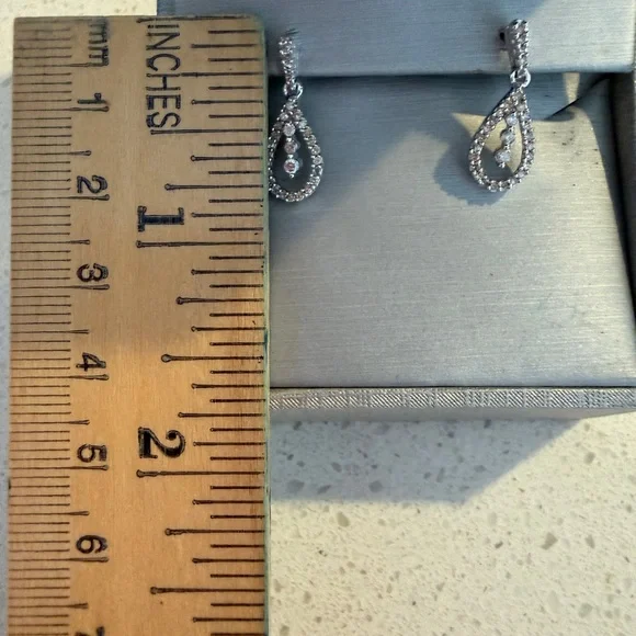 Zales 10k White Gold Diamond Accent Teardrop Drop Earrings - Picture 2 of 4